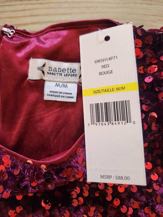 Nanette Lepore Tops - Nanette Lepore Ruby Red Sequins Velvet Top NWT